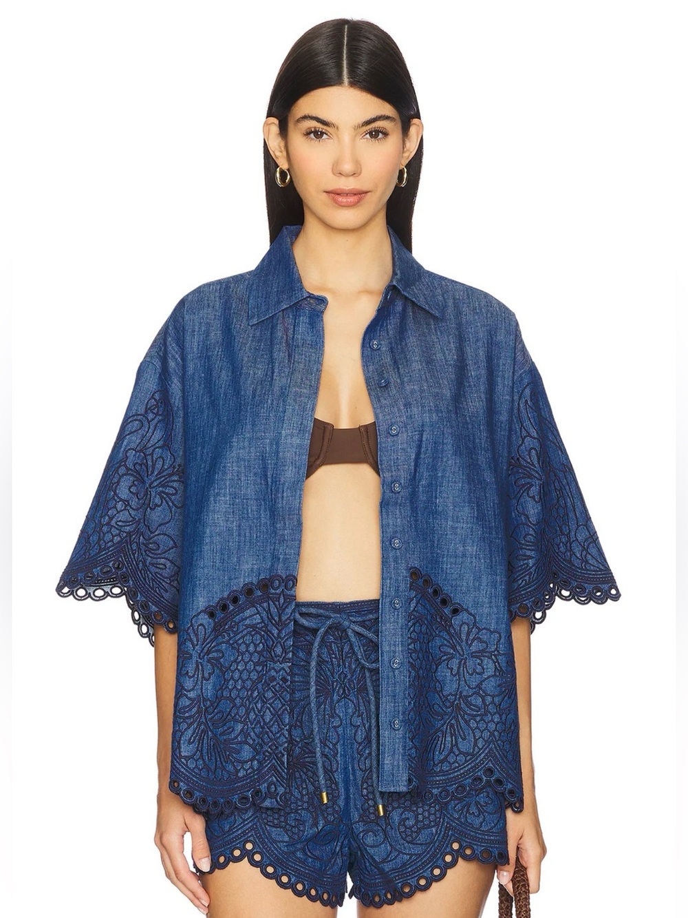 Zimmermann Women’s Coco Embroidered Denim Shirt in Railway Blue Sz 4 US NWT - Picture 3 of 10